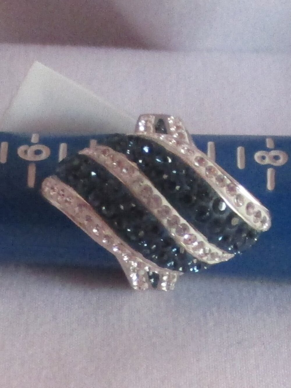 Austrian Crystal Cocktail Ring Blue and White Silvertone Size 7